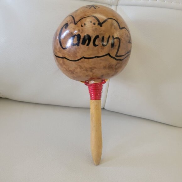 Handmade Cancun Mexico Maraca With Colorful Hand-Painted Design - Picture 6 of 9
